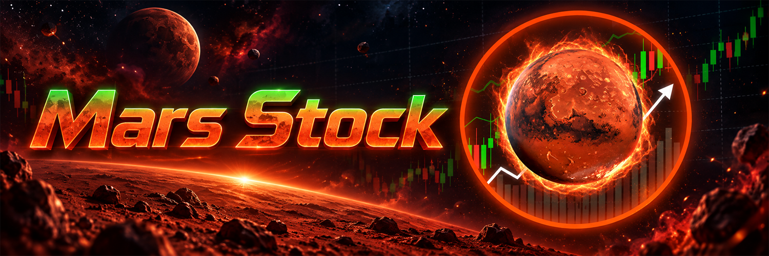 Mars Stock banner: a burning Mars wrapped in candlesticks